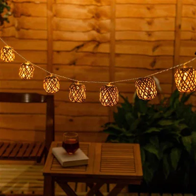 The Range 10 x Battery Operated Outdoor Rattan Wicker Ball Garden String Lights - Brown