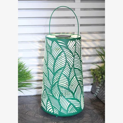 The Range Solar Metal Lantern with Leaf Pattern - Green
