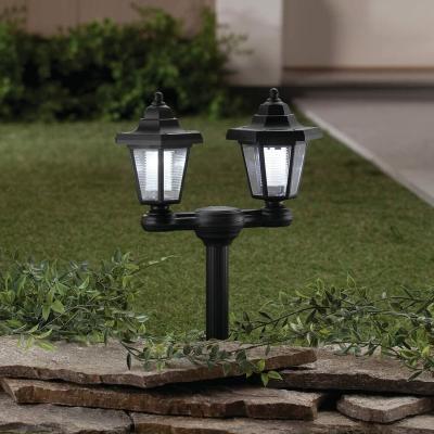 The Range Twin Head Solar Lantern Light Dual Stake  - Black
