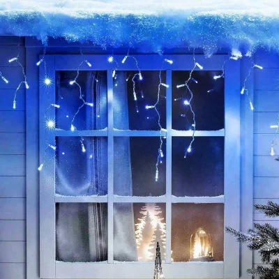 The Range Christmas Icicle Lights 200 LED Outdoor Indoor Battery Powered - Blue