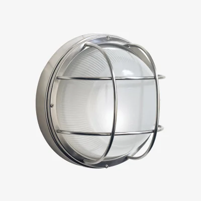 The Range DAR Salcombe Outdoor Wall Light, IP44 - Polished Stainless Steel / Ribbed Glass