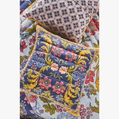 Anthropologie Artisan Quilts Carmen Quilted Square Cushion Cover