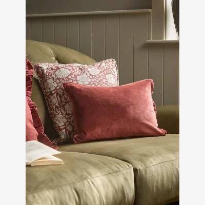 Cox and Cox Velvet & Cotton Linen Rectangular Cushion Cover - Deep Red