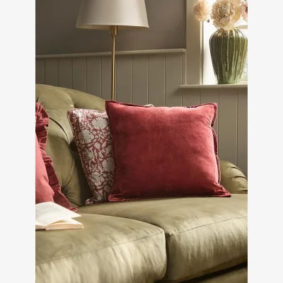 Cox and Cox Velvet & Cotton Linen Square Cushion Cover - Deep Red