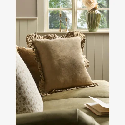 Cox and Cox Ruffle Cotton Linen Square Cushion Cover - Nutmeg