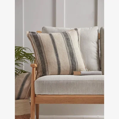 Cox and Cox Black & Natural Striped Cushion Cover - Square