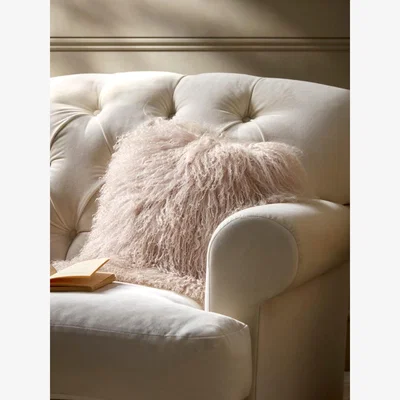 Cox and Cox Hallen Tibetan Sheepskin Cushion Cover - Blush