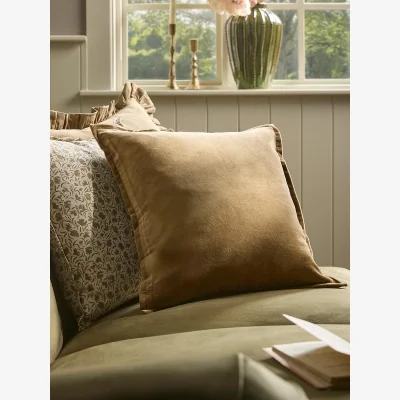 Cox and Cox Velvet & Cotton Linen Square Cushion Cover - Nutmeg