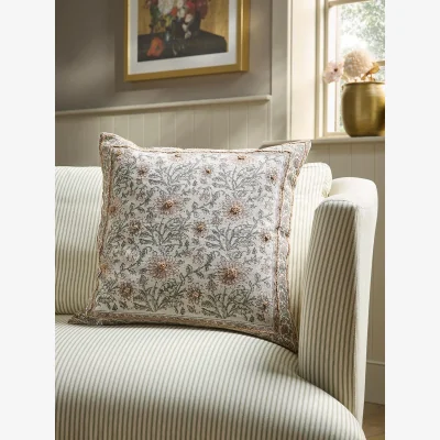 Cox and Cox Embroidered Hand Block Printed Cushion Cover - Large