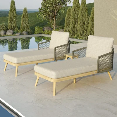 Cuckooland Maze Rattan Bali Rope Weave Double Sunlounger Set with Interchangeable Cushion Covers