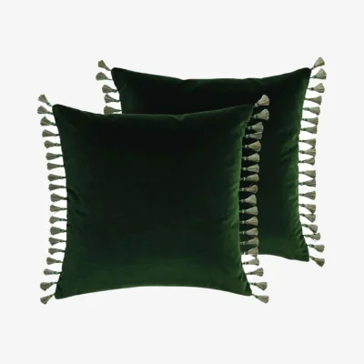 Casa by JJ Fir Green Velvet Cushion Cover - With Tassels
