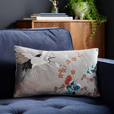 Dunelm Embroidered Crane Silver Cushion Cover Silver