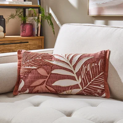 Dunelm Embroidered Palm Cushion Cover Baked Clay Red