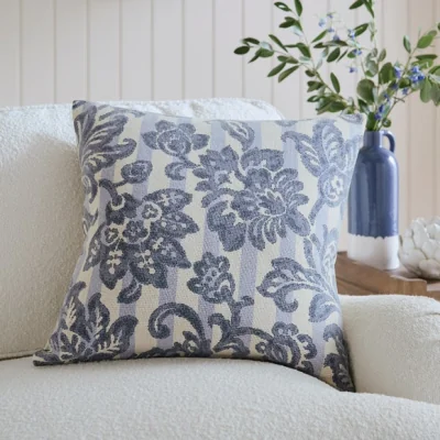 Dunelm Striped Floral Cotton Square Cushion Cover