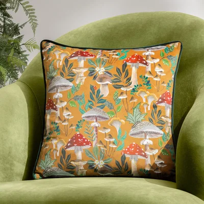 Dunelm Wylder Wild Garden Mushroom Square Cushion Cover