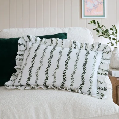 Dunelm Trailing Leaves Frilled Rectangle Cushion Cover