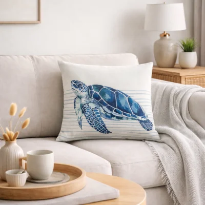 Dunelm Watercolour Turtle Square Cushion Cover