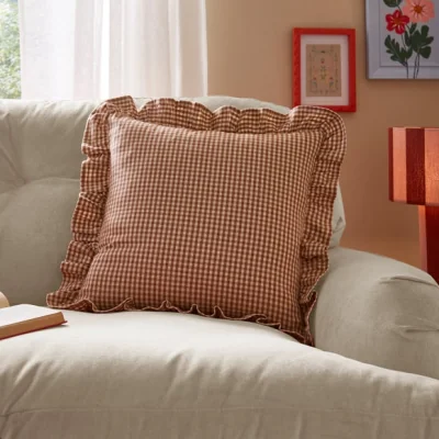 Dunelm Gingham Frill Cotton Square Cushion Cover
