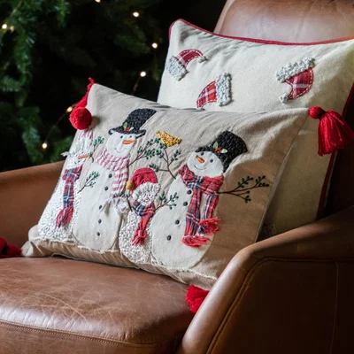 Dunelm Snowman and Friends Rectangular Cushion Cover Cream