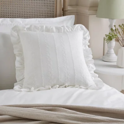 Dunelm Broderie Anglaise Frilled Cotton Square Cushion Cover