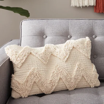 Dunelm Tufted Zig Zag Cotton Cushion Cover Cream