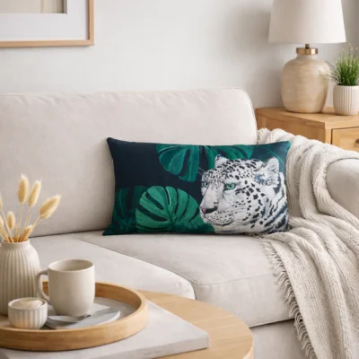Dunelm Jungle Snow Leopard Rectangle Cushion Cover