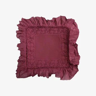 French Bedroom Hideaway Lace Cushion Cover in Berry Red