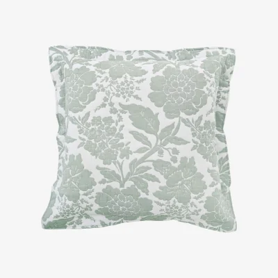 French Bedroom Morning Mist Sage Damask Square Cushion Cover