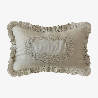 French Bedroom Ruffled Linen and Lace Nude Cushion Cover