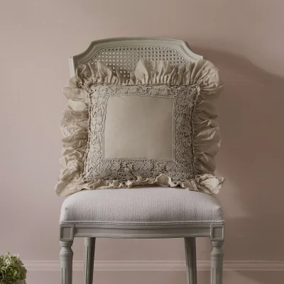 French Bedroom Hideaway Lace Cushion Cover in Oatmeal