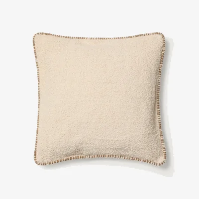 Kave Home Enari beige cotton cushion cover with contrasting brown trim 50 x 50cm