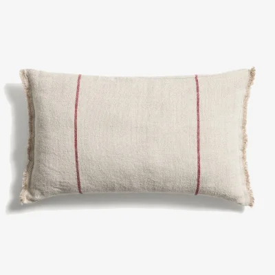 Kave Home Lidore cushion cover in beige linen with contrasting red stripes 30 x 50cm