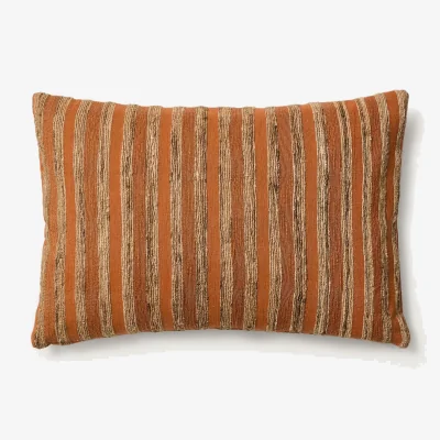 Kave Home Dorevi orange striped silk blend jacquard cushion cover 40 x 60cm