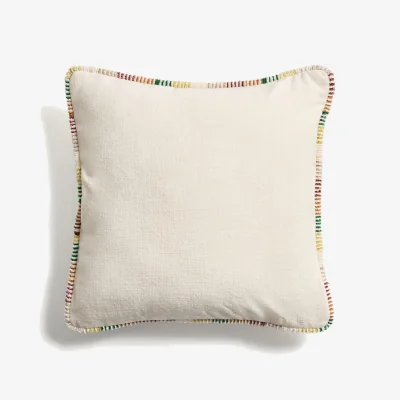 Kave Home Enari natural cotton cushion cover with multicoloured contrast piping 50 x 50 cm
