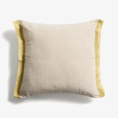 Kave Home Disea cushion cover in beige linen with yellow detail 45 x 45cm