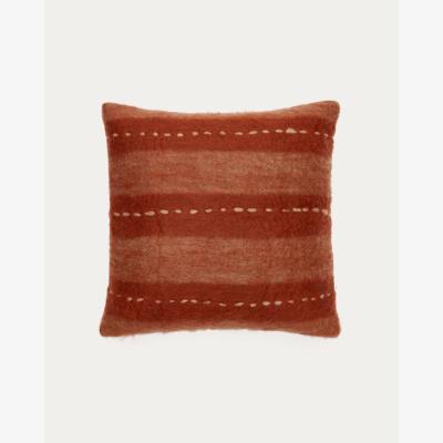 Kave Home Mayela check cushion cover with red and white fringes and white stitching detail 45 x 45 cm
