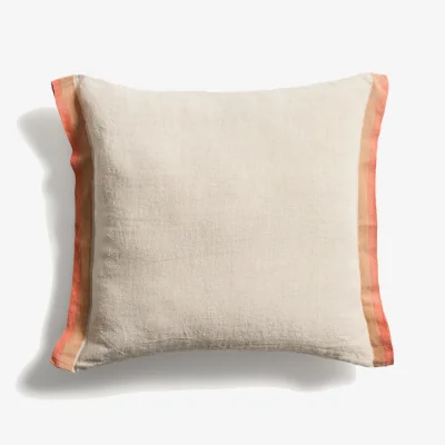 Kave Home Disea cushion cover in beige linen with orange detail 45 x 45cm