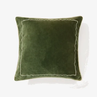 Kave Home Tivani green embroidered velvet cushion cover with contrasting trim 45 x 45cm
