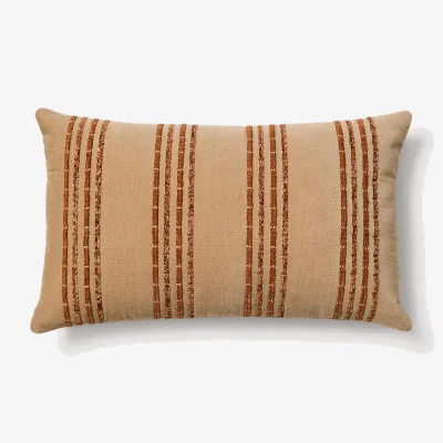 Kave Home Amela cushion cover in velvet with beige embroidered stripe 50 x 30 cm