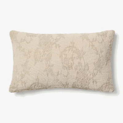 Kave Home Velina cushion cover in beige washed linen jacquard with floral design 30 x 50 cm
