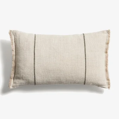 Kave Home Lidore cushion cover in beige linen with contrasting green stripes 30 x 50cm