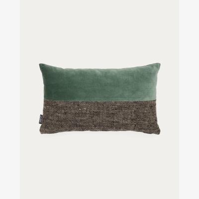 Kave Home Mikayla linen and cotton printed cushion cover with black and green velvet 30 x 50cm