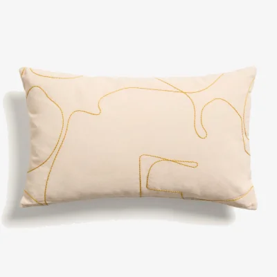 Kave Home Dibel ecru cotton cushion cover with yellow embroidery detail 30 x 50cm