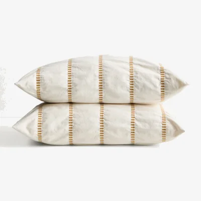 Kave Home Lidala set of 2 mustard striped 100% cotton jacquard cushion covers 40 x 60cm