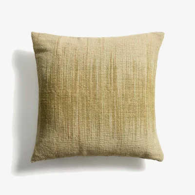 Kave Home Liroda jute floor cushion cover with green ikat graphic 70 x 70 cm