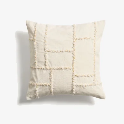 Kave Home Verion yellow cushion cover with embroidered geometric detail 45 x 45cm