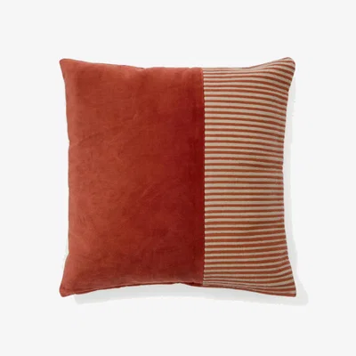 Kave Home Samit 100% cotton velvet cushion cover with contrasting red stripes, 45 x 45 cm