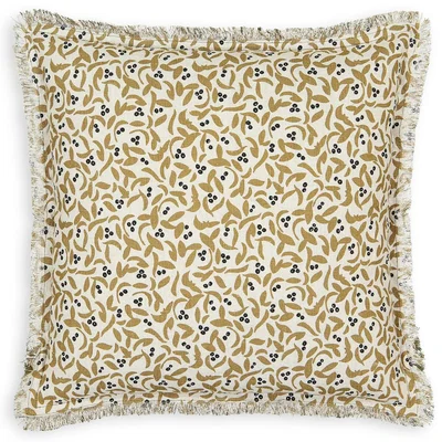 La Redoute Cévennes Olive Fringed Linen Cotton Square Cushion Cover