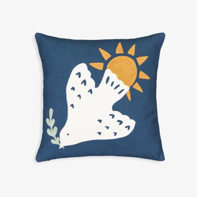 La Redoute Azur Embroidered Dove 100% Cotton Square Cushion Cover