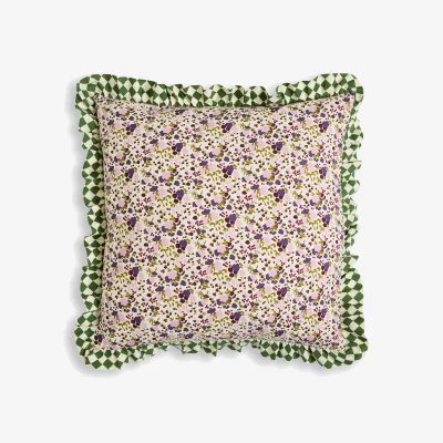 La Redoute Leiho Checked/Floral Print Cotton 45 X 45cm Cushion Cover